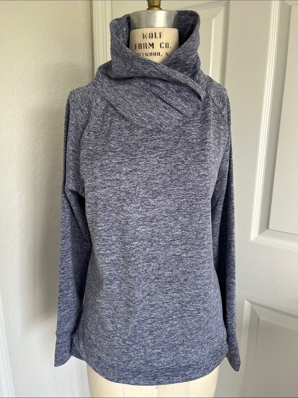 Apana Heathered Slate Blue Cowl Neck Yoga Sweater Athleisure Sporty Casual Comfy